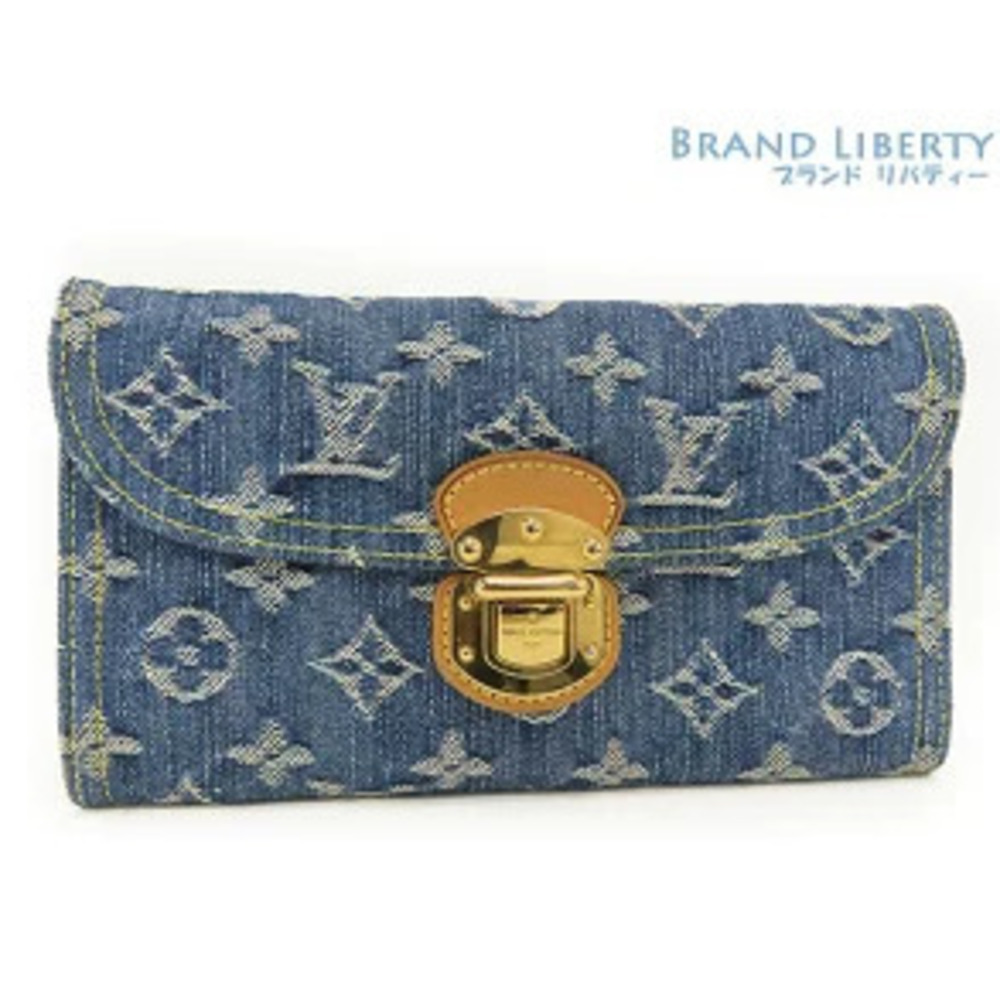 Louis Vuitton Monogram Denim Portefeuille Amelia Tri fold Long Wallet Blue